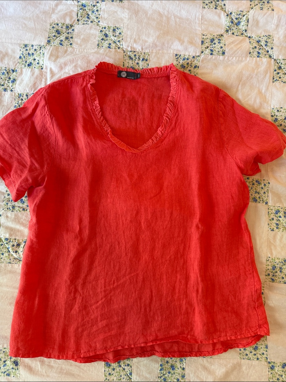 Ruffled V‑Neck Short Sleeve Tee in pink